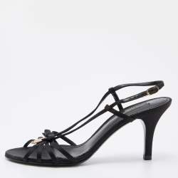مملوكة مسبقًا Dolce & Gabbana Black Satin Heritage Coin Detail Ankle Strap Sandals Size 38.5