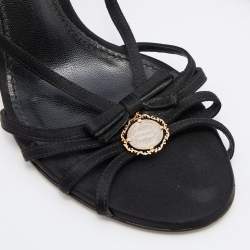 مملوكة مسبقًا Dolce & Gabbana Black Satin Heritage Coin Detail Ankle Strap Sandals Size 38.5