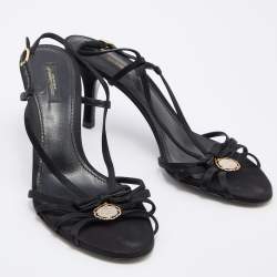 مملوكة مسبقًا Dolce & Gabbana Black Satin Heritage Coin Detail Ankle Strap Sandals Size 38.5