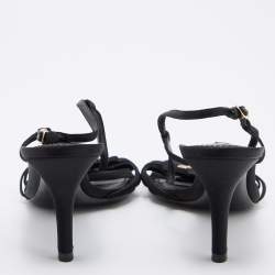 مملوكة مسبقًا Dolce & Gabbana Black Satin Heritage Coin Detail Ankle Strap Sandals Size 38.5