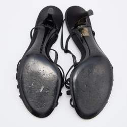 مملوكة مسبقًا Dolce & Gabbana Black Satin Heritage Coin Detail Ankle Strap Sandals Size 38.5