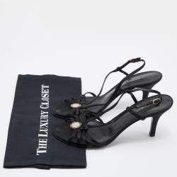 مملوكة مسبقًا Dolce & Gabbana Black Satin Heritage Coin Detail Ankle Strap Sandals Size 38.5
