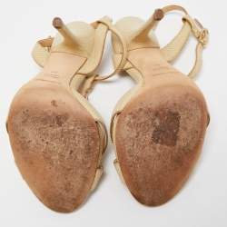 Pre Owned Dolce & Gabbana Beige Lizard Embossed Leather T strap Sandals Size 36