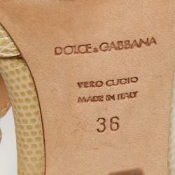Pre Owned Dolce & Gabbana Beige Lizard Embossed Leather T strap Sandals Size 36