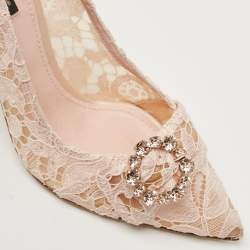 Pre Owned Dolce & Gabbana Pastel Pink Lace Crystal Embellished Pointed Toe Pumps Size 39