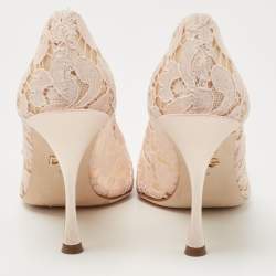 Pre Owned Dolce & Gabbana Pastel Pink Lace Crystal Embellished Pointed Toe Pumps Size 39