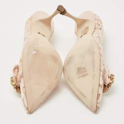 Pre Owned Dolce & Gabbana Pastel Pink Lace Crystal Embellished Pointed Toe Pumps Size 39