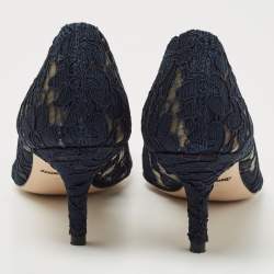 Pre Owned Dolce & Gabbana Navy Blue Lace and Mesh Bellucci  Pumps Size 37.5