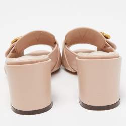Pre Owned Dolce & Gabbana Pink Leather Logo Embellished Block Heel Peep Toe Sandals Size 38