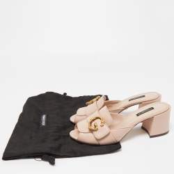 Pre Owned Dolce & Gabbana Pink Leather Logo Embellished Block Heel Peep Toe Sandals Size 38