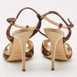 Pre Owned Dolce & Gabbana Brown/Black Canvas T strap Sandals Size 36