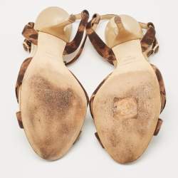 Pre Owned Dolce & Gabbana Brown/Black Canvas T strap Sandals Size 36