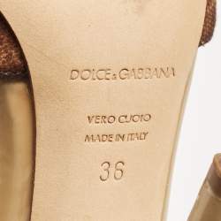 Pre Owned Dolce & Gabbana Brown/Black Canvas T strap Sandals Size 36