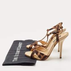 Pre Owned Dolce & Gabbana Brown/Black Canvas T strap Sandals Size 36