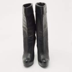 Dolce & Gabbana Black Leather Calf Length Boots Size 37.5