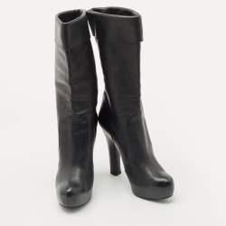 Dolce & Gabbana Black Leather Calf Length Boots Size 37.5