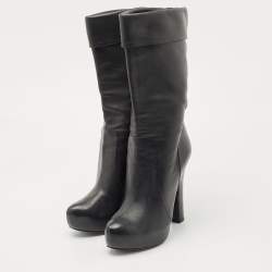 Dolce & Gabbana Black Leather Calf Length Boots Size 37.5