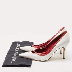 Pre Owned Dolce & Gabbana White / Red Leather Perforated Pointed Toe Platform Pumps Size 38