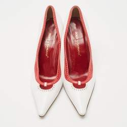 Pre Owned Dolce & Gabbana White / Red Leather Perforated Pointed Toe Platform Pumps Size 38