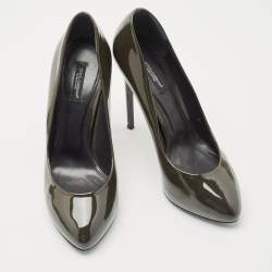 Pre Owned Dolce & Gabbana Dark Green Patent Leather Round Pumps Size 39