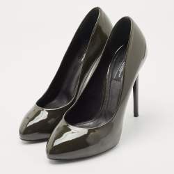 Pre Owned Dolce & Gabbana Dark Green Patent Leather Round Pumps Size 39