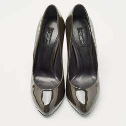 Pre Owned Dolce & Gabbana Dark Green Patent Leather Round Pumps Size 39