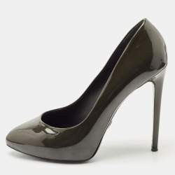 Pre Owned Dolce & Gabbana Dark Green Patent Leather Round Pumps Size 39