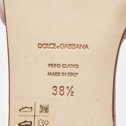 Pre Owned Dolce & Gabbana Pink Satin and Lace Sofia Crystal Embellished Slide Flat Sandals Size 38.5