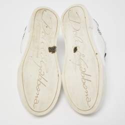 Pre Owned Dolce & Gabbana White Leather Heartbeat Embroidered Sneakers Size 37.5