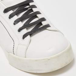 Pre Owned Dolce & Gabbana White Leather Heartbeat Embroidered Sneakers Size 37.5
