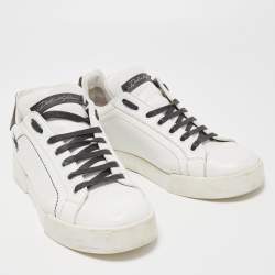 Pre Owned Dolce & Gabbana White Leather Heartbeat Embroidered Sneakers Size 37.5