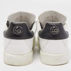 Pre Owned Dolce & Gabbana White Leather Heartbeat Embroidered Sneakers Size 37.5