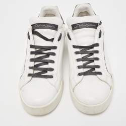 Pre Owned Dolce & Gabbana White Leather Heartbeat Embroidered Sneakers Size 37.5