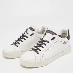 Pre Owned Dolce & Gabbana White Leather Heartbeat Embroidered Sneakers Size 37.5