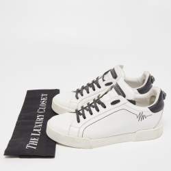 Pre Owned Dolce & Gabbana White Leather Heartbeat Embroidered Sneakers Size 37.5
