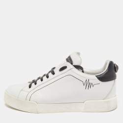 Pre Owned Dolce & Gabbana White Leather Heartbeat Embroidered Sneakers Size 37.5