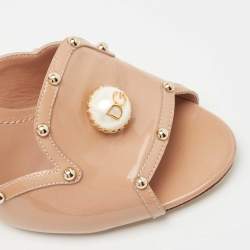 Pre Owned Dolce & Gabbana Beige Patent Leather Embellished Block Heels Slide Sandals Size 36