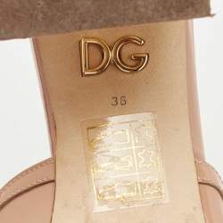 Pre Owned Dolce & Gabbana Beige Patent Leather Embellished Block Heels Slide Sandals Size 36