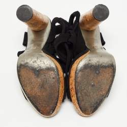 Pre Owned Dolce & Gabbana Black Suede Lace Up Ankle Strap Cork Platform Heel Sandals Size 38.5