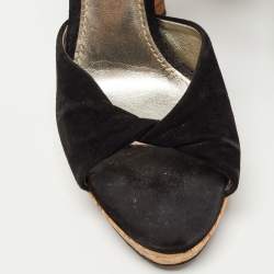 Pre Owned Dolce & Gabbana Black Suede Lace Up Ankle Strap Cork Platform Heel Sandals Size 38.5