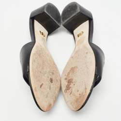 Pre Owned Dolce & Gabbana Black Leather Laser Cut Logo Slide Sandals Size 41