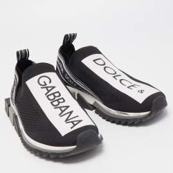 Pre Owned Dolce & Gabbana Black/White Knit Fabric Sorrento Sneakers Size 41 