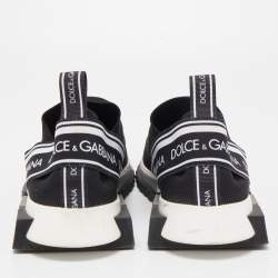 Pre Owned Dolce & Gabbana Black/White Knit Fabric Sorrento Sneakers Size 41 