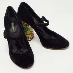Pre Owned Dolce & Gabbana Black Velvet Embellished Heel Mary Jane Pumps Size 39