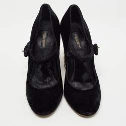 Pre Owned Dolce & Gabbana Black Velvet Embellished Heel Mary Jane Pumps Size 39