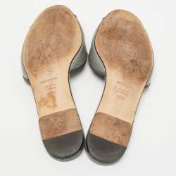 Pre Owned Dolce & Gabbana Grey Lizard Embossed Leather Sofia Slides Size 39.5