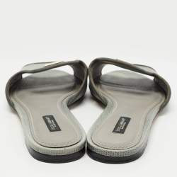 Pre Owned Dolce & Gabbana Grey Lizard Embossed Leather Sofia Slides Size 39.5