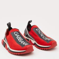 Pre Owned Dolce & Gabbana Red Knit Fabric Sorrento Sneakers Size 41