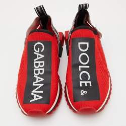Pre Owned Dolce & Gabbana Red Knit Fabric Sorrento Sneakers Size 41
