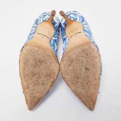 Pre Owned Dolce & Gabbana Blue  Print Brocade Fabric Bellucci Crystal Embellished Pointed Toe Pumps Size 38